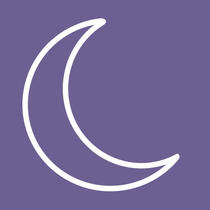 white outline drawing of a crescent moon on lilac background