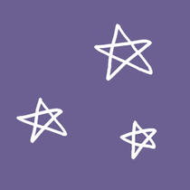 white outline drawing of 3 5-pointed stars on a lilac background