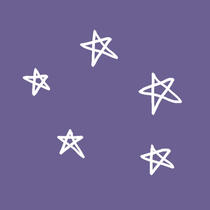 white outline drawing of 5 5-pointed stars on a lilac background