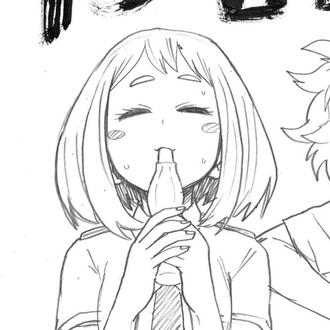 drawing of uraraka ochako from my hero academia as she eats