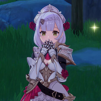 an in-game screenshot of Noelle from genshin impact